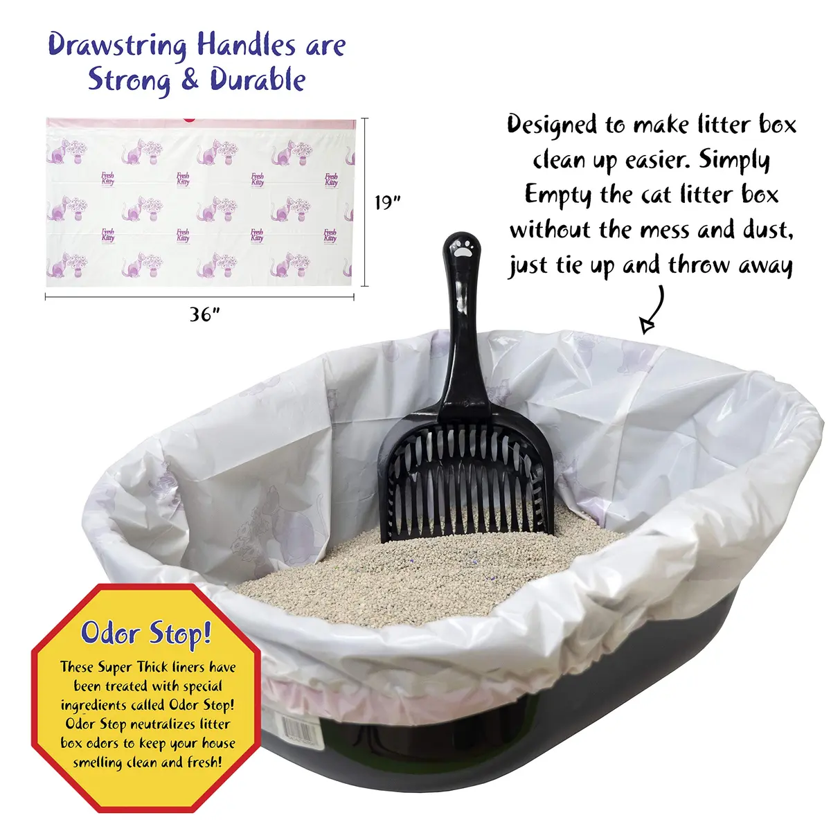 Fresh Kitty 80 Count Super Thick Drawstring Litter Box Liners | Scented, Durable, Easy Clean, Jumbo Size - view 3