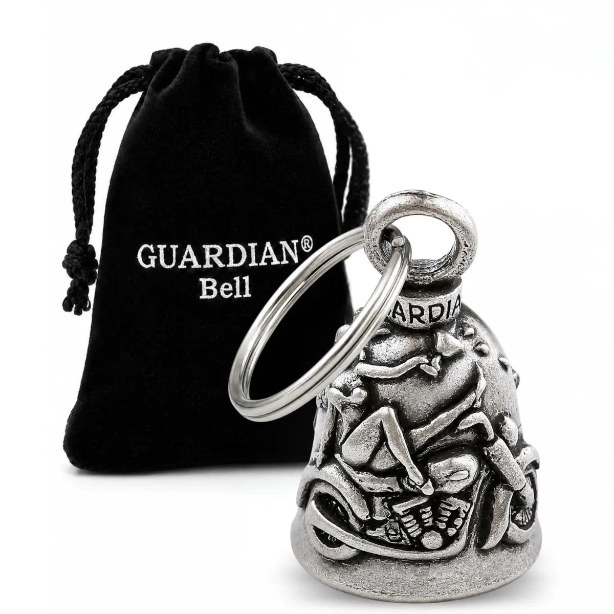 Guardian Bell Biker Betty V-Twin Good Luck Bell with Keyring & Gift Bag | Motorcycle Bell | Lead-Free Pewter | 4.2 cm (1.75") - main product image
