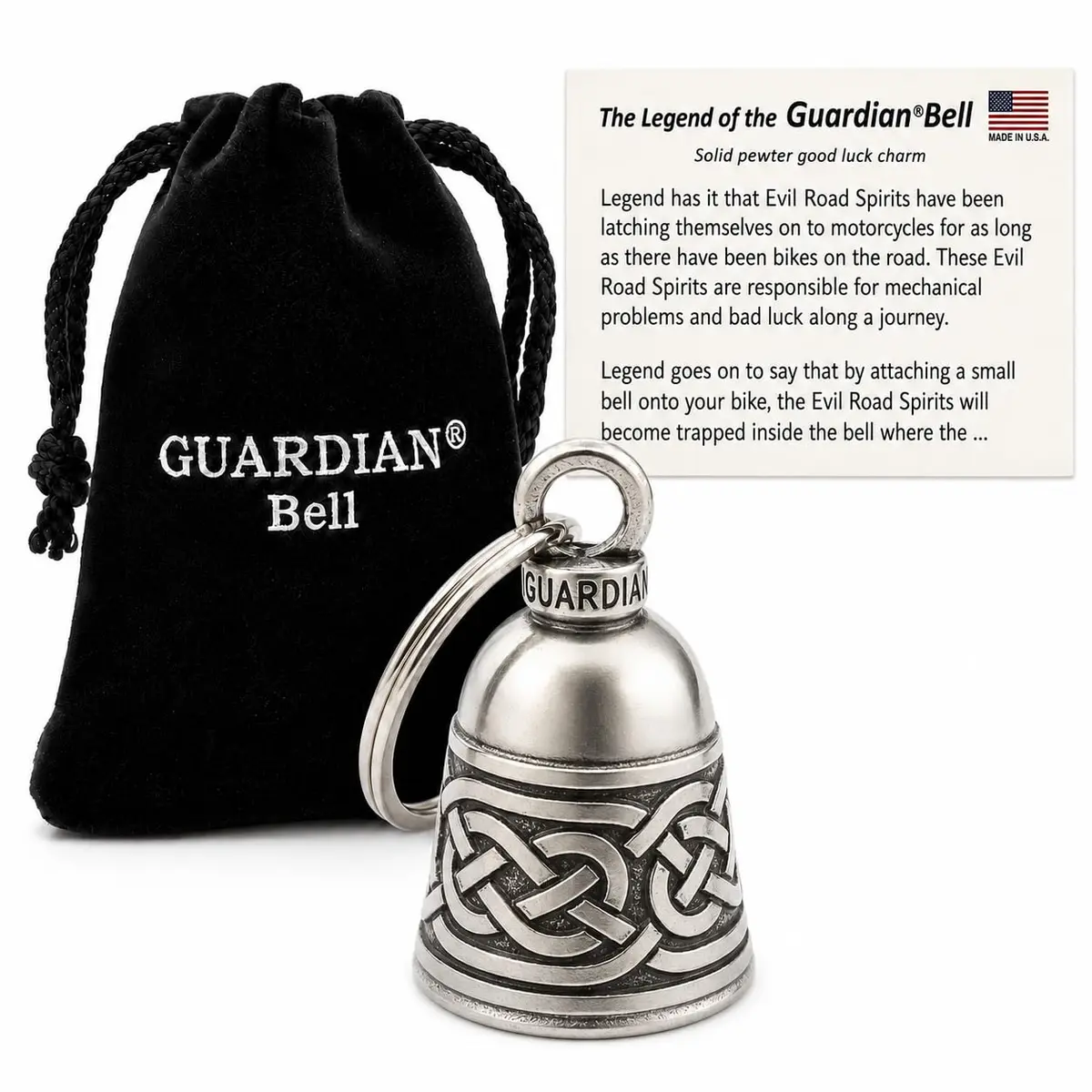 Guardian Bell Celtic Weave Good Luck Bell 2 Inch | Lead-Free Pewter, Made in USA, Versatile Motorcycle & Vehicle Charm - main product image