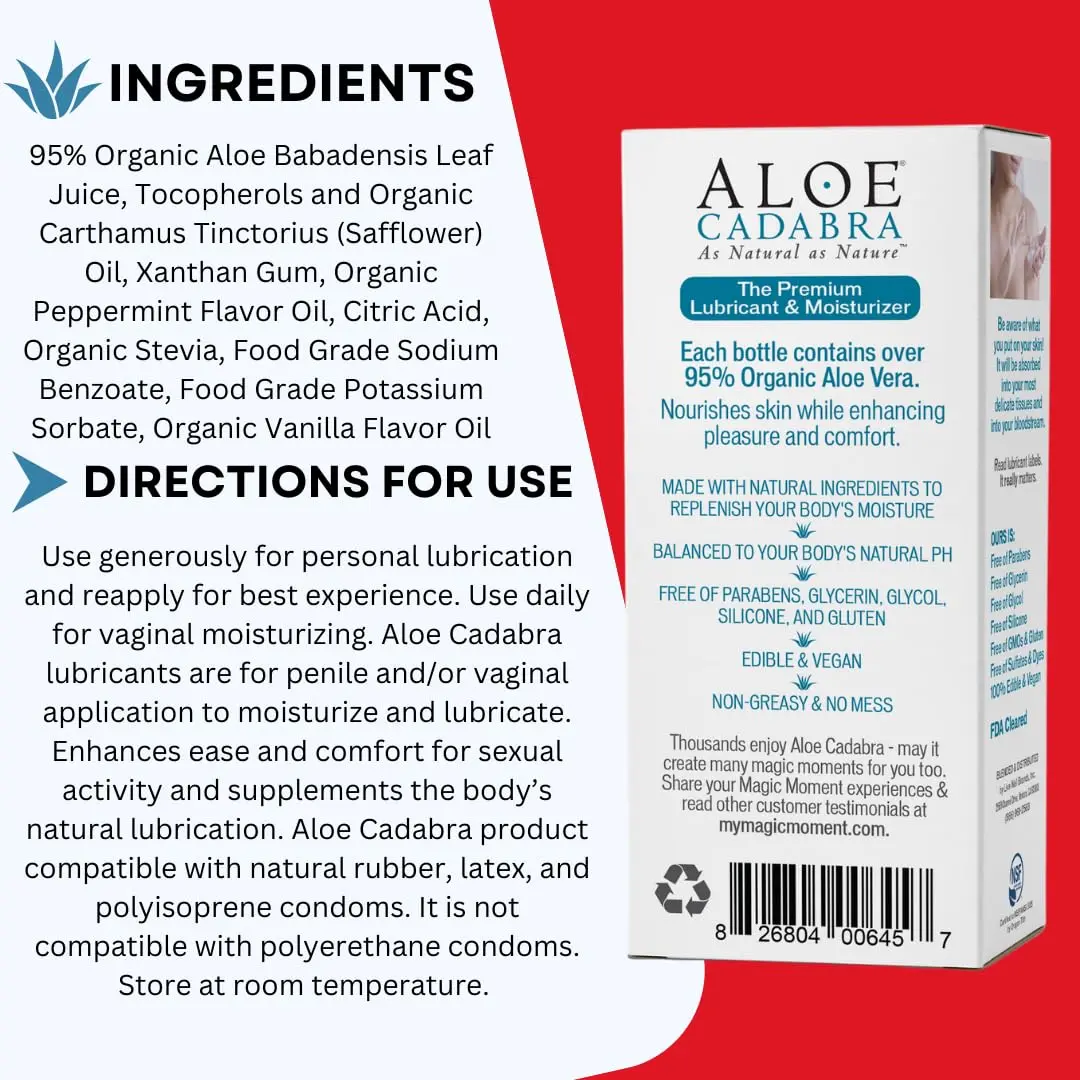 Aloe Cadabra Organic Peppermint Personal Lubricant 74ml (2.5 Fl Oz) | Water-Based, pH-Balanced, Toy Compatible - view 3