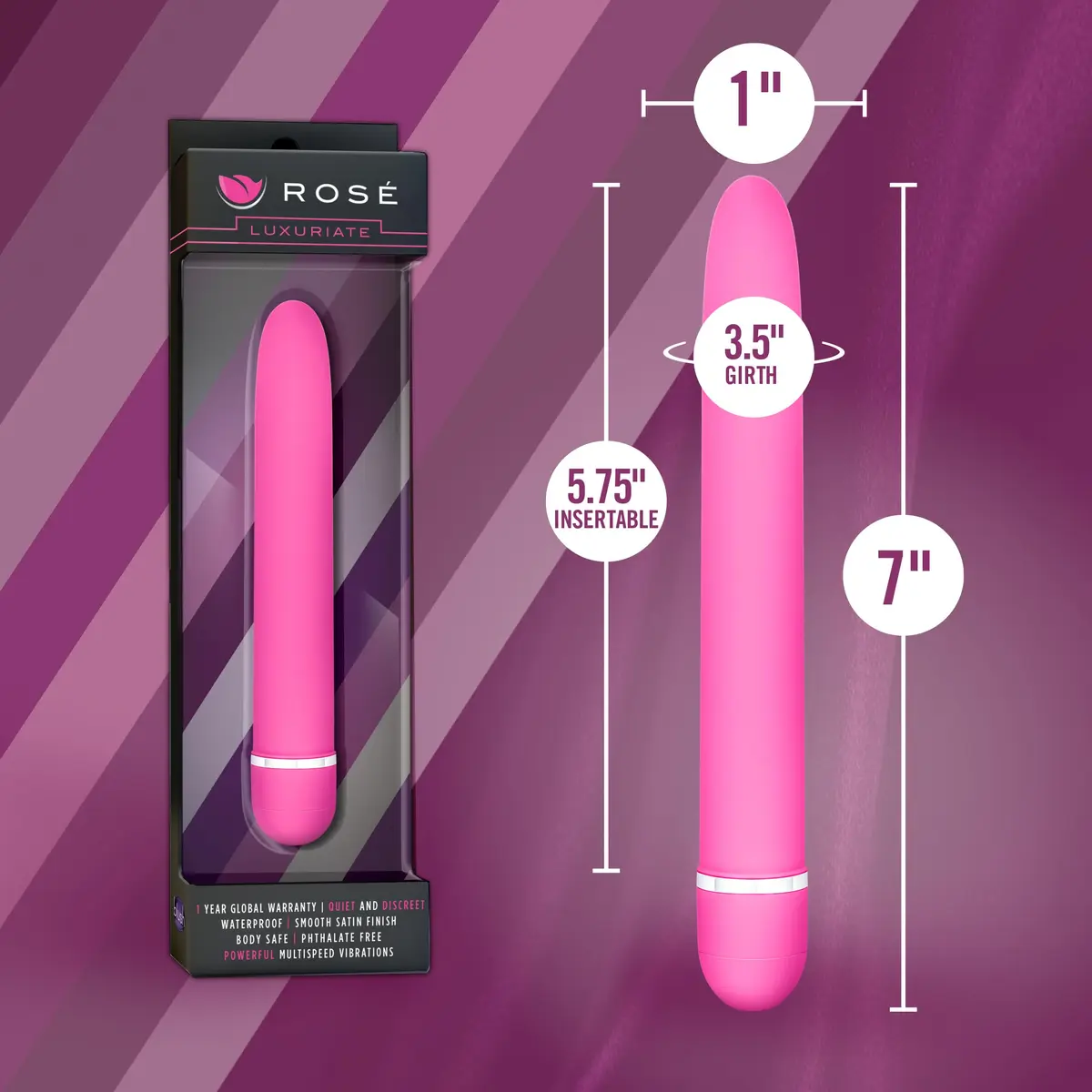 Blush Rosé Luxuriate 7" Vibrator for Women, Men & Couples - Multi-Speed Satin Smooth Wand - view 3
