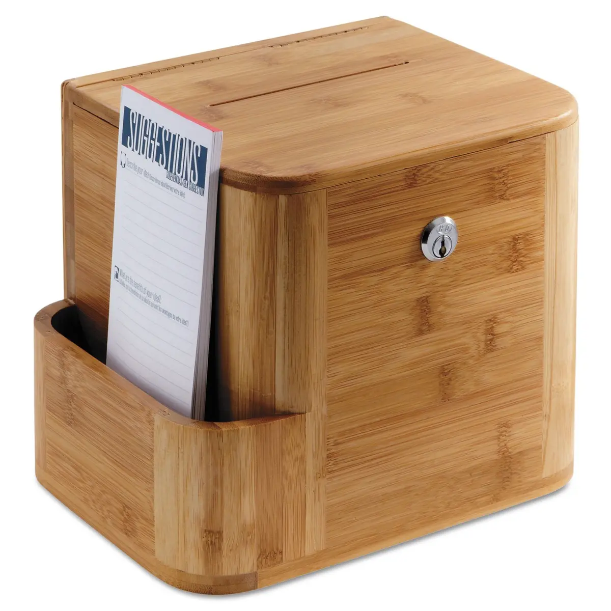Safco Suggestion Box Mahogany | Customizable, Lockable, Wall or Freestanding (70-120 chars) - main product image