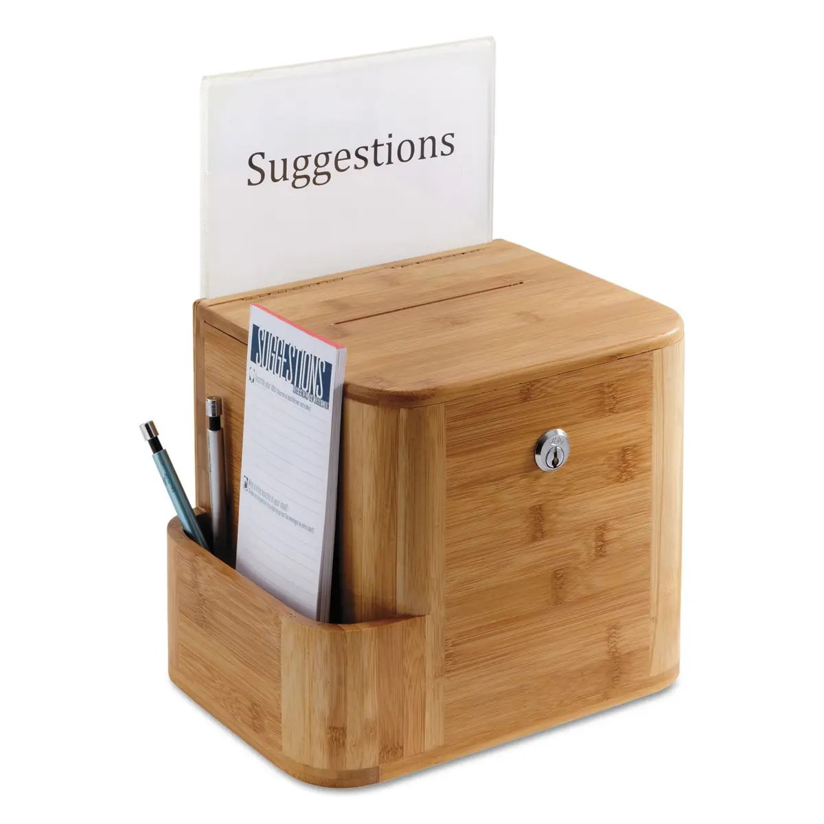 Safco Suggestion Box Mahogany | Customizable, Lockable, Wall or Freestanding (70-120 chars) - view 2