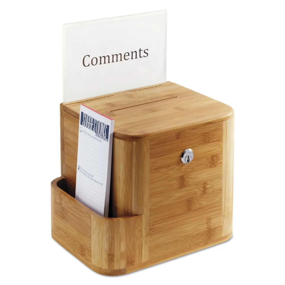 Safco Suggestion Box Mahogany | Customizable, Lockable, Wall or Freestanding (70-120 chars) - view 3