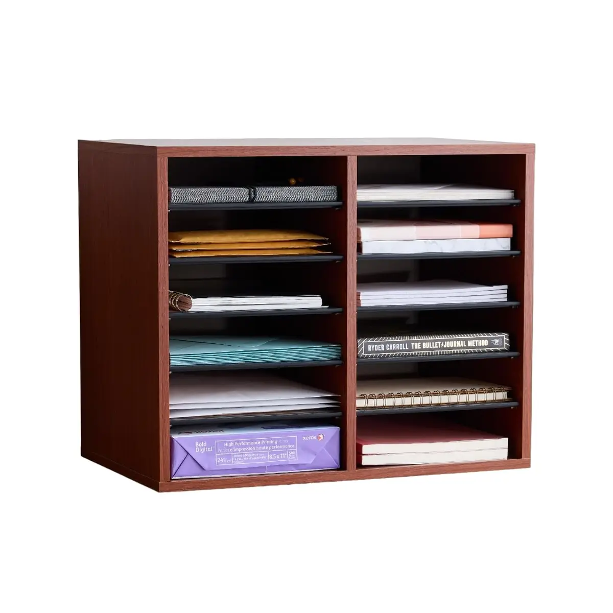 Safco Literature Organizer 12 Compartments | Office & Classroom Mailbox with Adjustable Shelves, Cherry - main product image