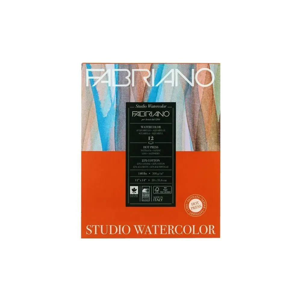Fabriano Studio Watercolor Pad, Hot-Press, 300gsm (140 lb) - 11 x 14 inches, 12 Sheets | Acid-Free Art Paper for Artists - main product image