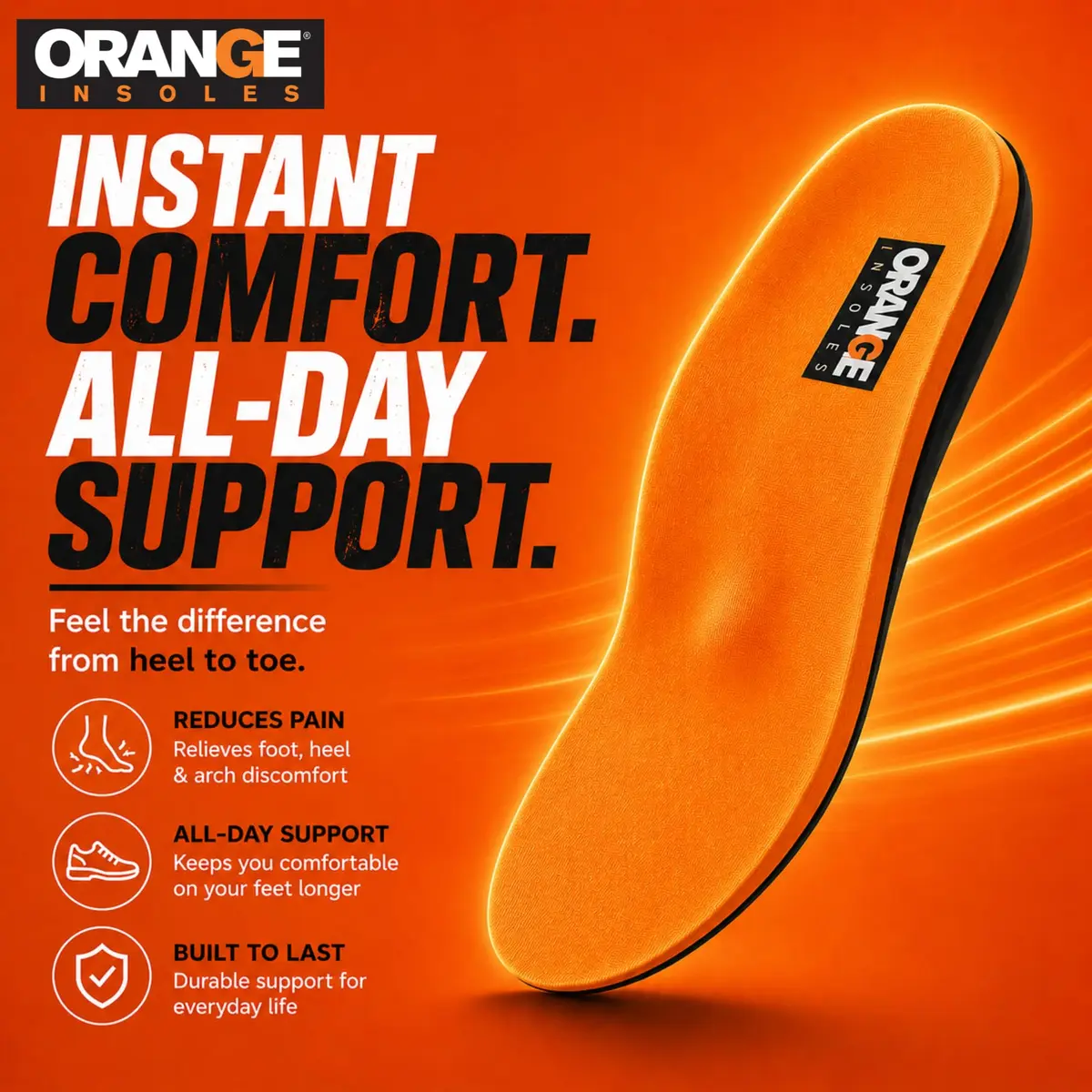 Orange Full Length I Insoles for Men Size 12-12.5 | Orthotic Support for Running & Work - view 3