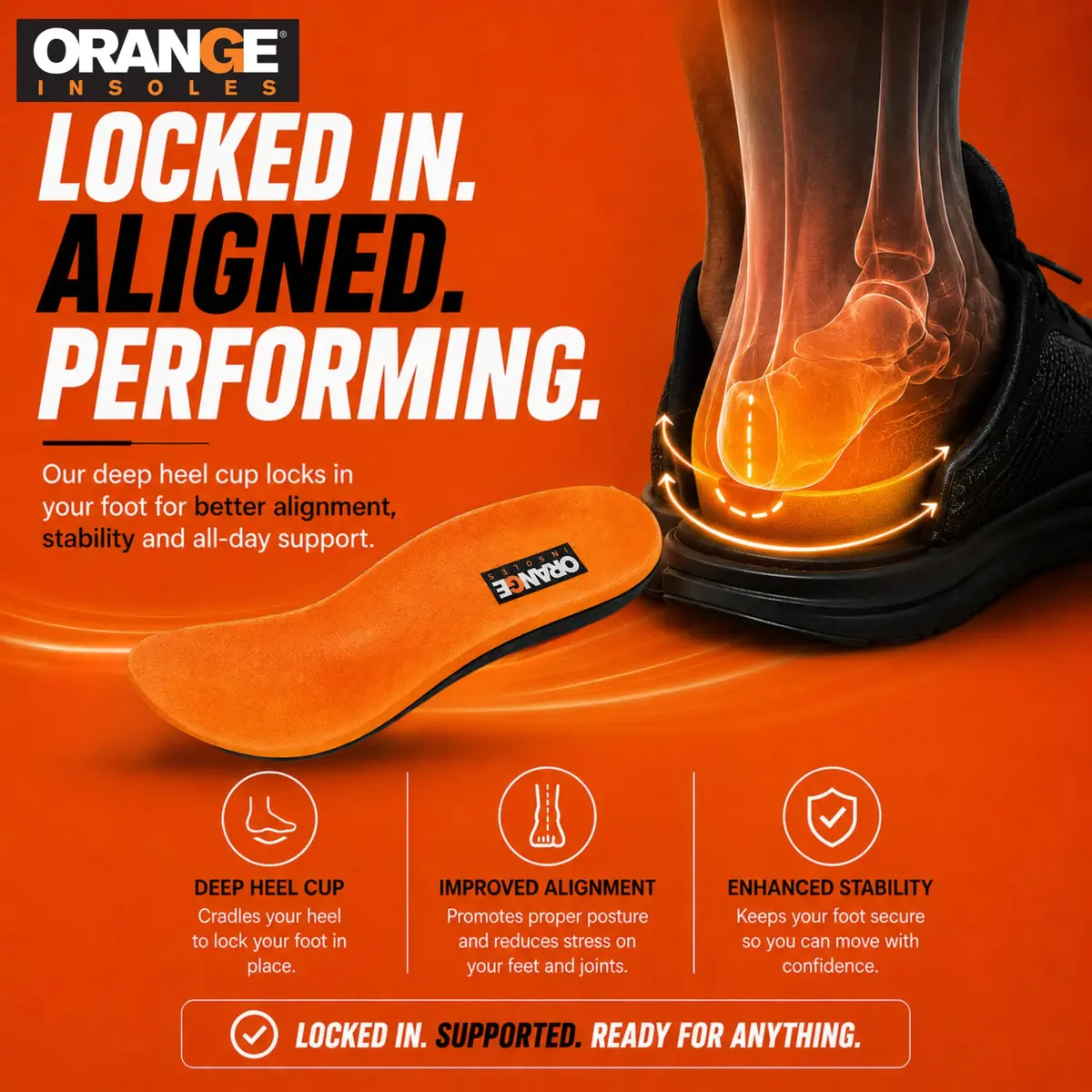 Orange Full Length L Insoles for Men | Orthotic Support with Deep Heel Cup & Stability (15+) - view 2