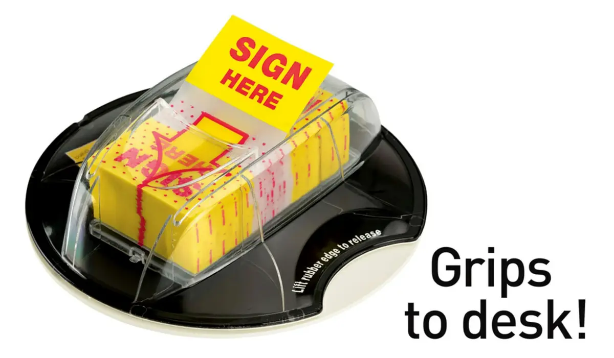 Post-it Flags Sign Here 200/High Volume Desk Grip Dispenser 1 in Wide Yellow | Bright Signage for Signatures & Highlighting - view 6