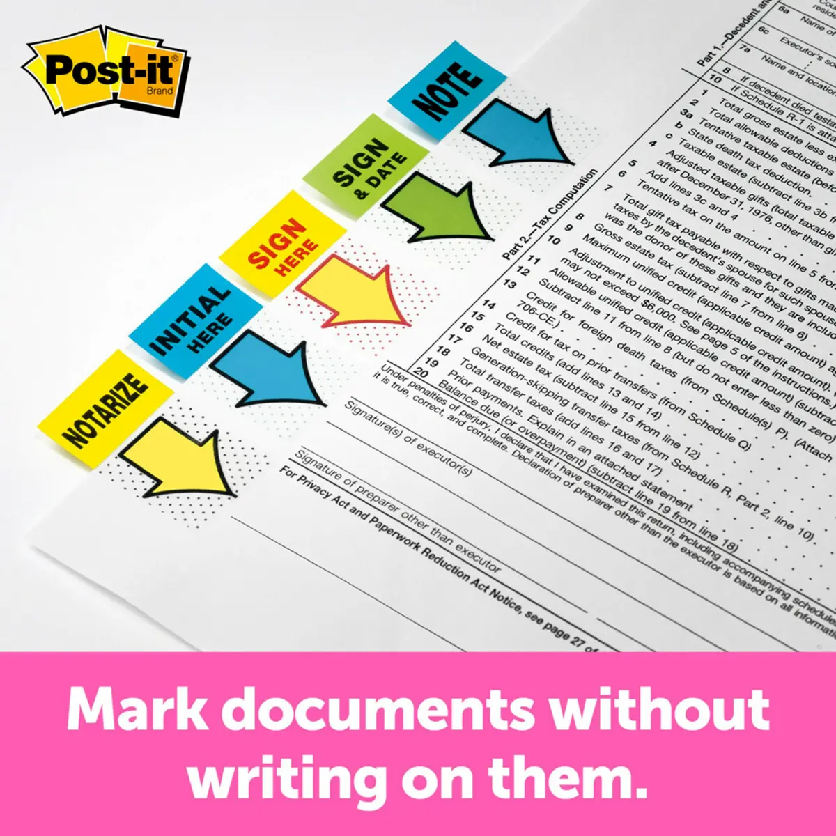 Post-it Flags Sign Here 200/High Volume Desk Grip Dispenser 1 in Wide Yellow | Bright Signage for Signatures & Highlighting - view 3