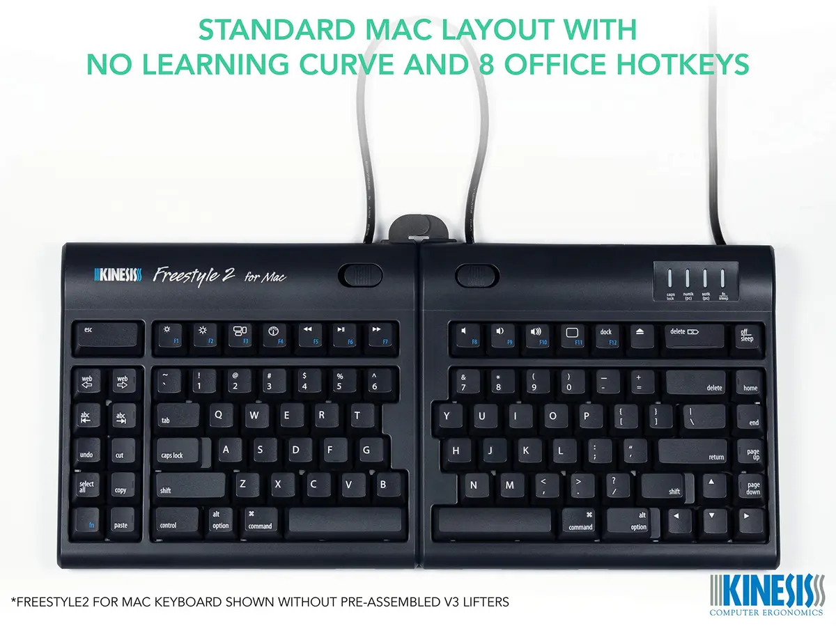 KINESIS Freestyle2 Ergonomic Keyboard for Mac | Adjustable Split Design, VIP3 Lifters, Low-Force Membrane Switches - view 2