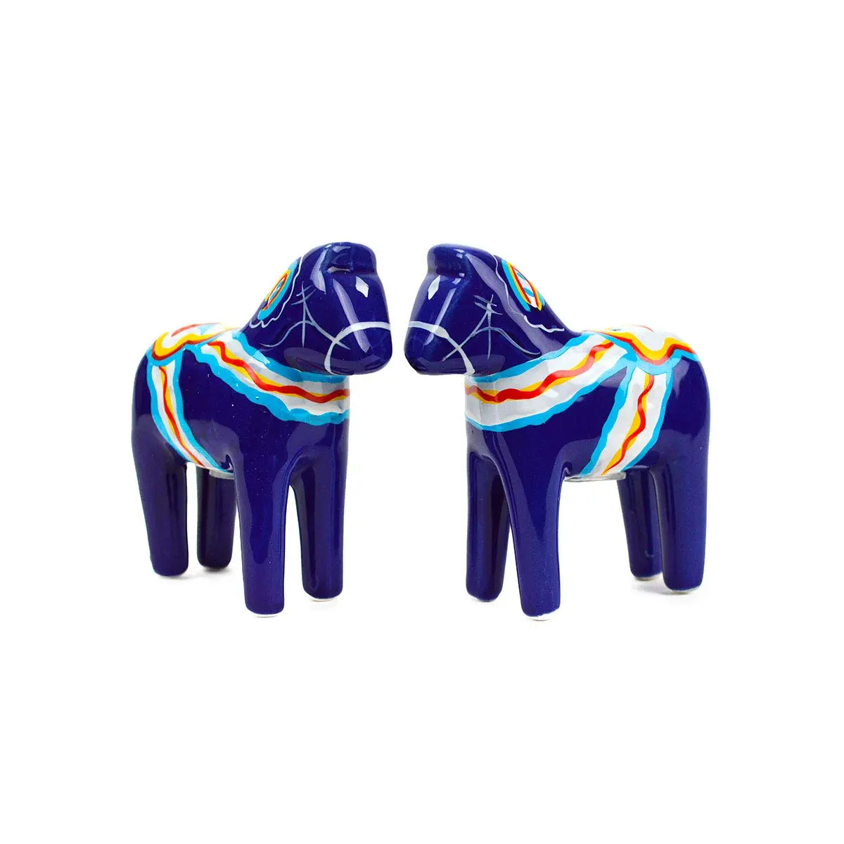 Essence of Europe Gifts Blue Swedish Dala Horse Salt & Pepper Shaker Set | Scandinavian Home Decor 3.25" Ceramic - main product image