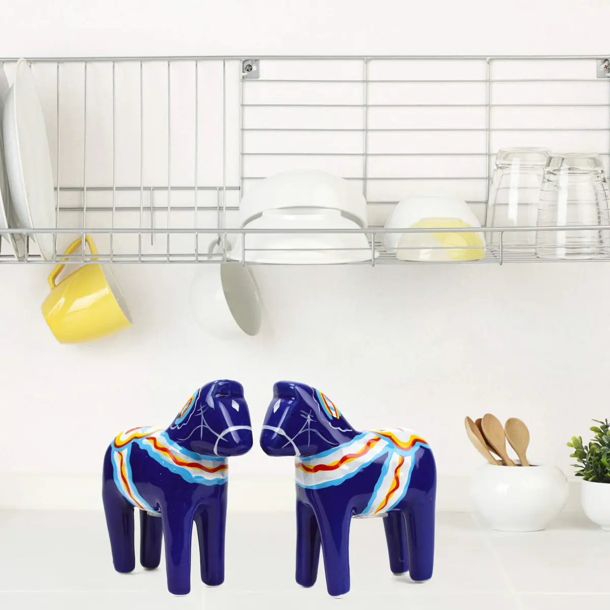 Essence of Europe Gifts Blue Swedish Dala Horse Salt & Pepper Shaker Set | Scandinavian Home Decor 3.25" Ceramic - view 2