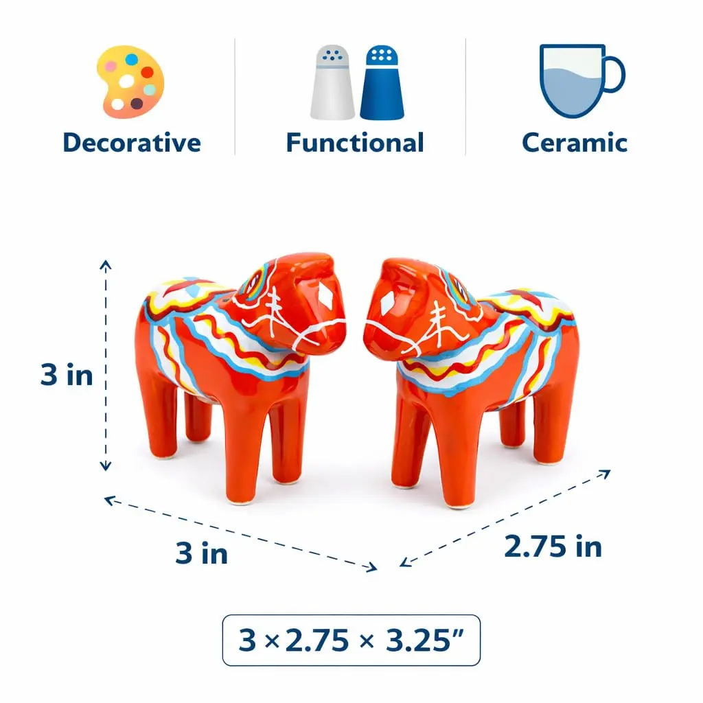 Essence of Europe Gifts Swedish Dala Horse Salt & Pepper Shaker Set 3.25" Ceramic Orange-Red | Scandinavian Home Decor - view 5