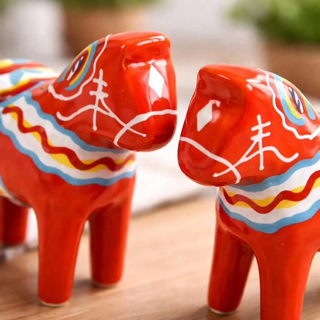 Essence of Europe Gifts Swedish Dala Horse Salt & Pepper Shaker Set 3.25" Ceramic Orange-Red | Scandinavian Home Decor - view 6