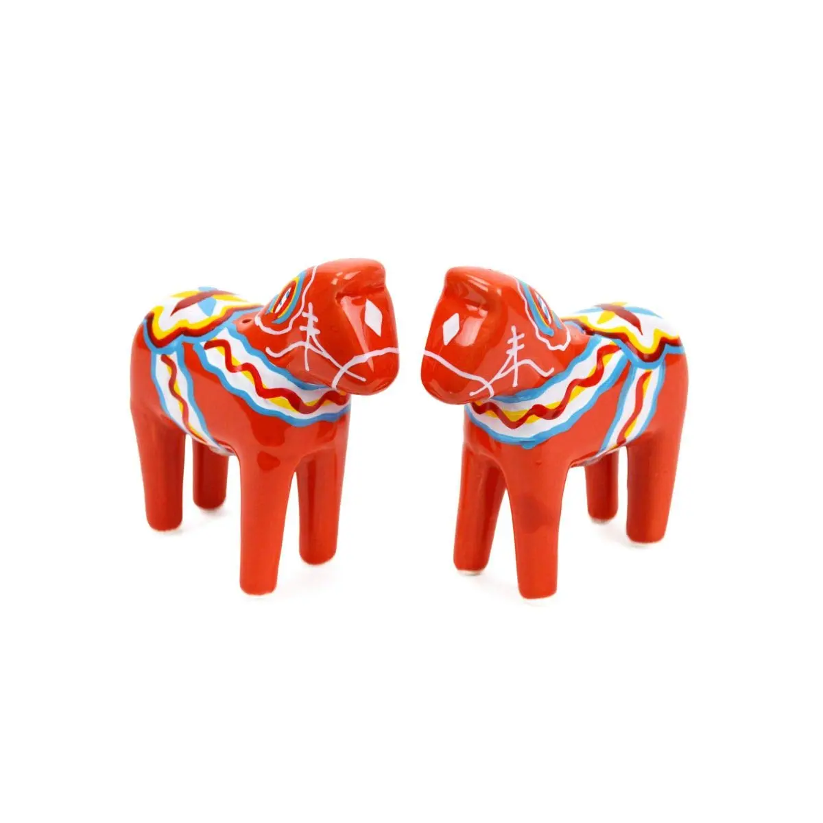 Essence of Europe Gifts Swedish Dala Horse Salt & Pepper Shaker Set 3.25" Ceramic Orange-Red | Scandinavian Home Decor - main product image
