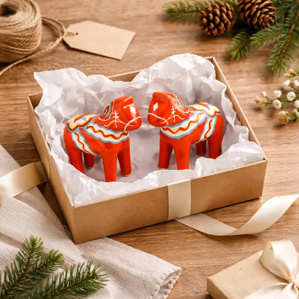 Essence of Europe Gifts Swedish Dala Horse Salt & Pepper Shaker Set 3.25" Ceramic Orange-Red | Scandinavian Home Decor - view 7
