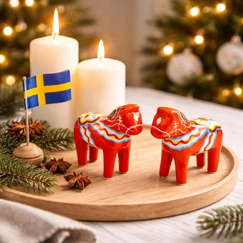 Essence of Europe Gifts Swedish Dala Horse Salt & Pepper Shaker Set 3.25" Ceramic Orange-Red | Scandinavian Home Decor - view 9