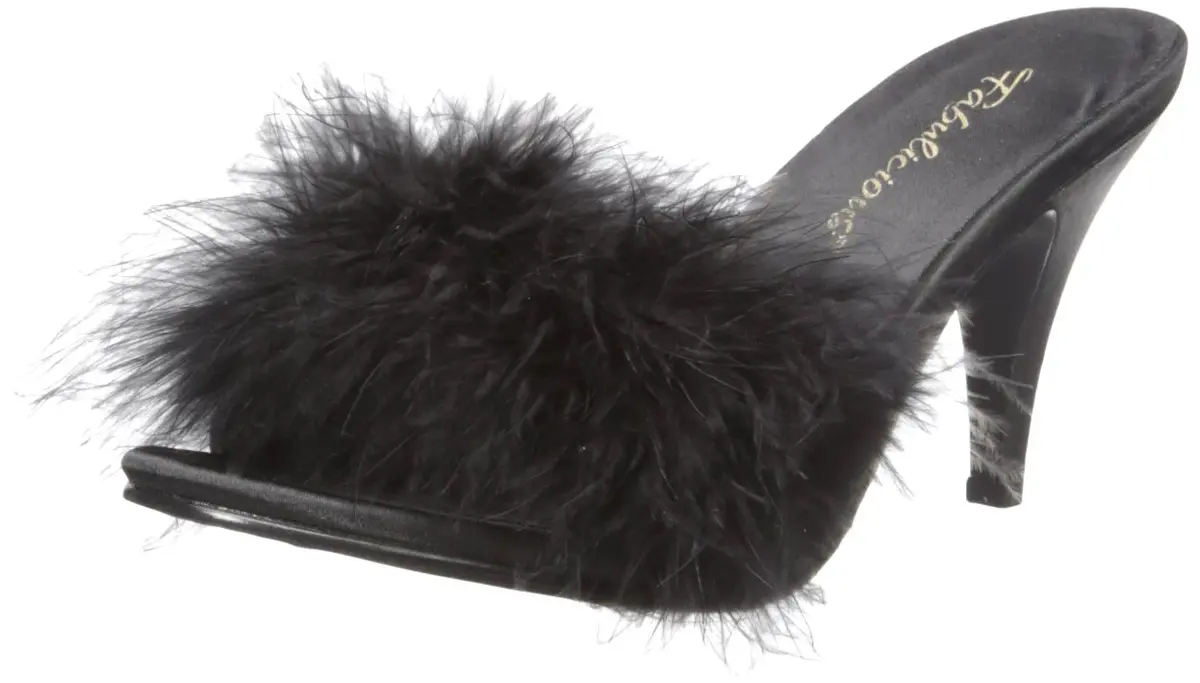 Pleaser Fabulicious Amour-03 Marabou Slipper | 3" High Heel, Satin & Feather, Black - main product image