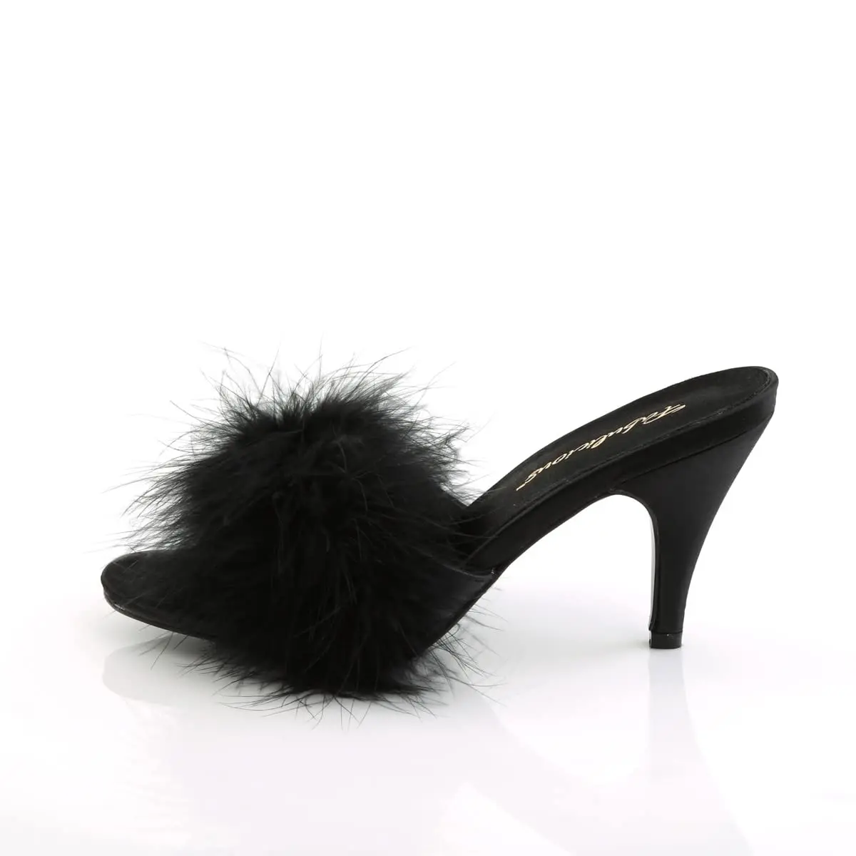 Pleaser Fabulicious Amour-03 Marabou Slipper | 3" High Heel, Satin & Feather, Black - view 6