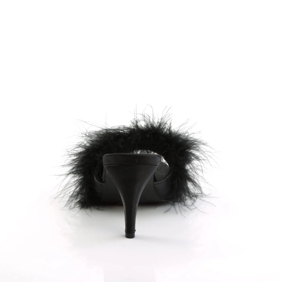Pleaser Fabulicious Amour-03 Marabou Slipper | 3" High Heel, Satin & Feather, Black - view 7