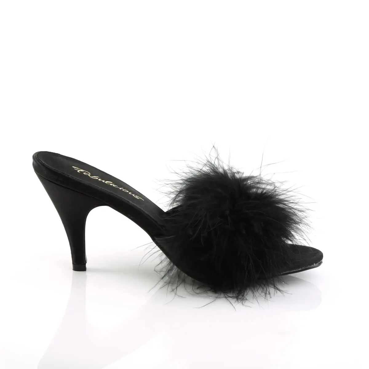 Pleaser Fabulicious Amour-03 Marabou Slipper | 3" High Heel, Satin & Feather, Black - view 8