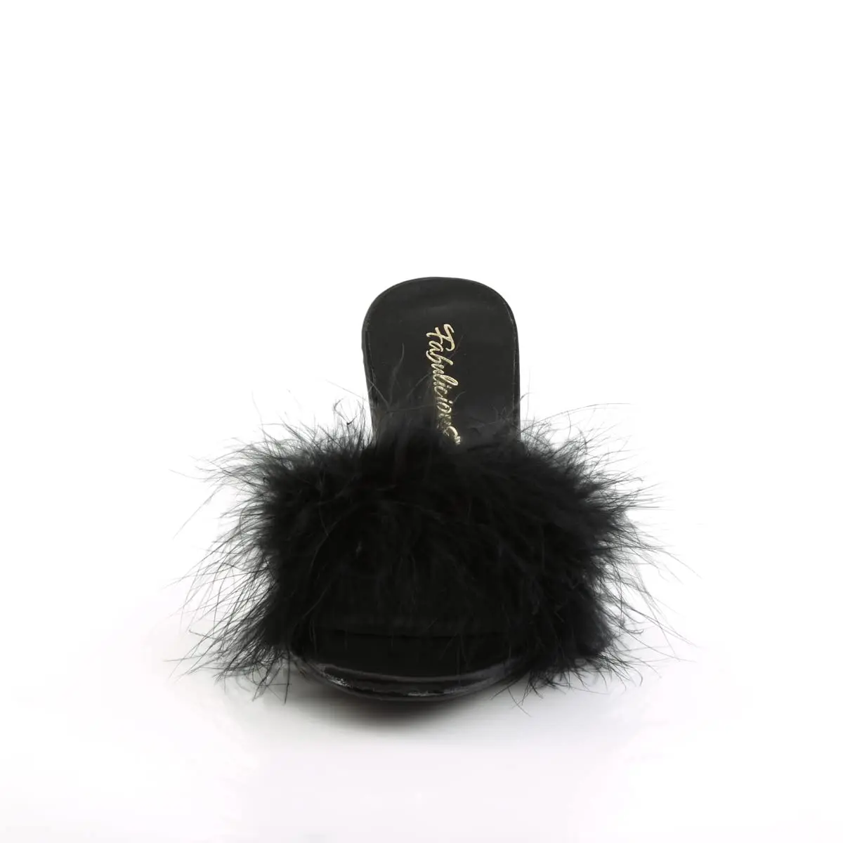Pleaser Fabulicious Amour-03 Marabou Slipper | 3" High Heel, Satin & Feather, Black - view 2