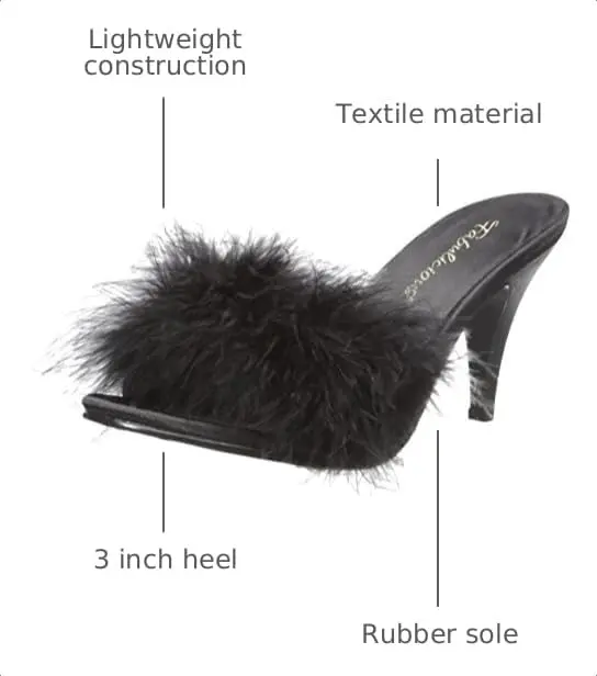 Pleaser Fabulicious Amour-03 Marabou Slipper | 3" High Heel, Satin & Feather, Black - view 3