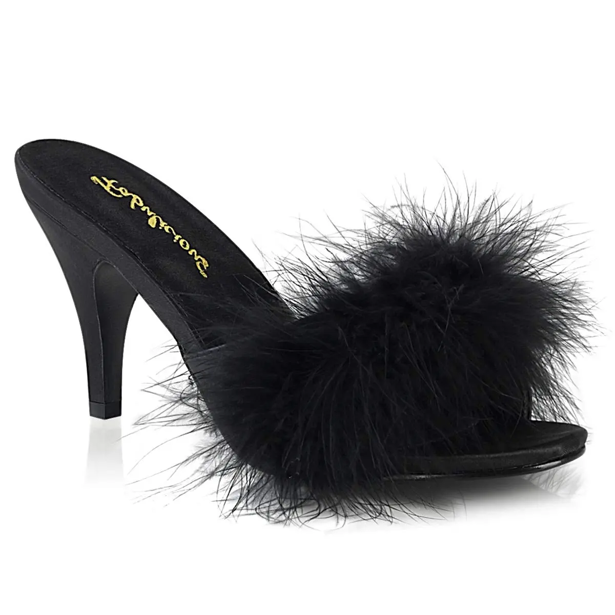 Pleaser Fabulicious Amour-03 Marabou Slipper | 3" High Heel, Satin & Feather, Black - view 5