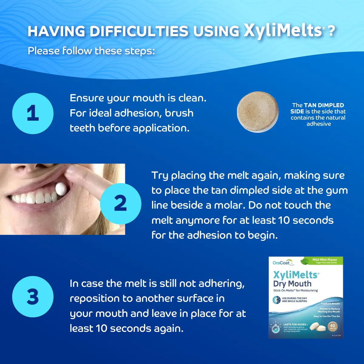 OraCoat XyliMelts for Dry Mouth Relief with Xylitol 40 Ct - 4 Pk, Mild Mint | Long-Lasting Moisture & Natural Sugar-Free Relief - view 4