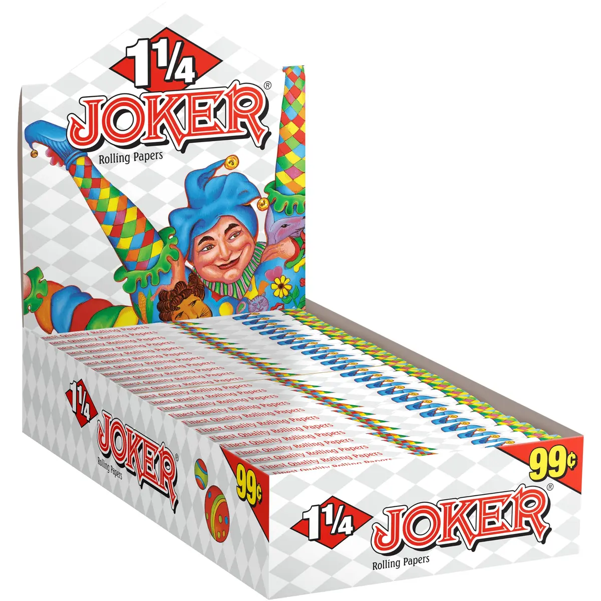 Joker Premium 1 1/4" Rolling Papers | Classic French White Sheets, 576 Leaves, Slow Burning - main product image