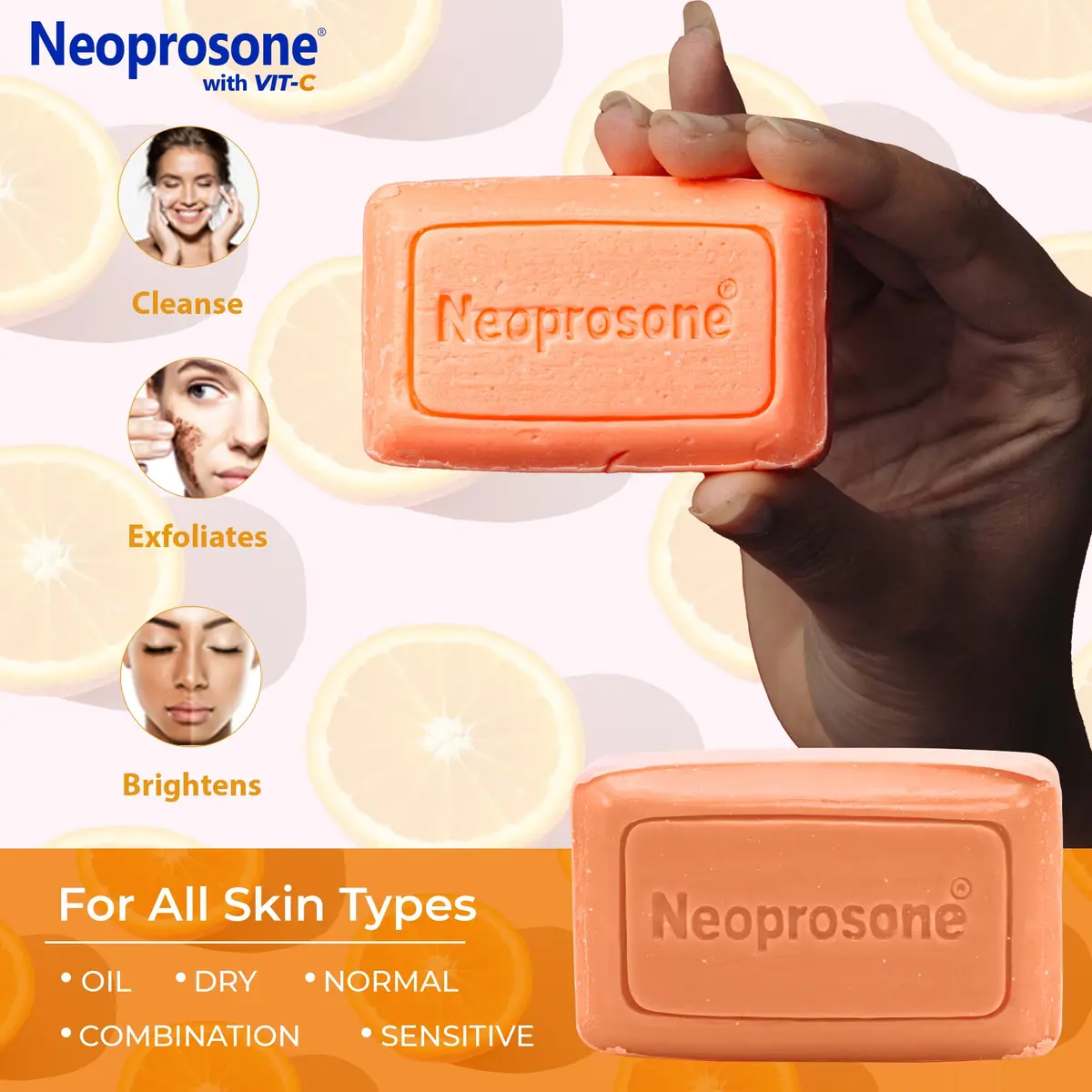 Neoprosone Skin Brightening Soap 80 g (2.82 oz) | Fade Dark Spots on Knees, Elbows, Face, Private Areas with Vitamin C & Castor Oil - view 5