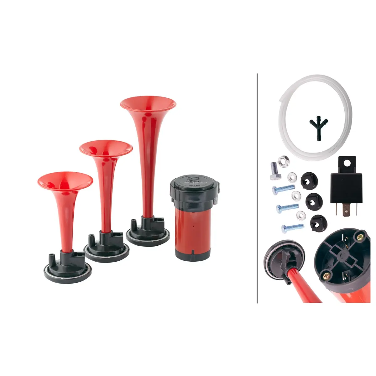Hella Triple Tone Air Horn Kit with 12V Compressor | 118dB Loud Horn for Vehicles - view 2
