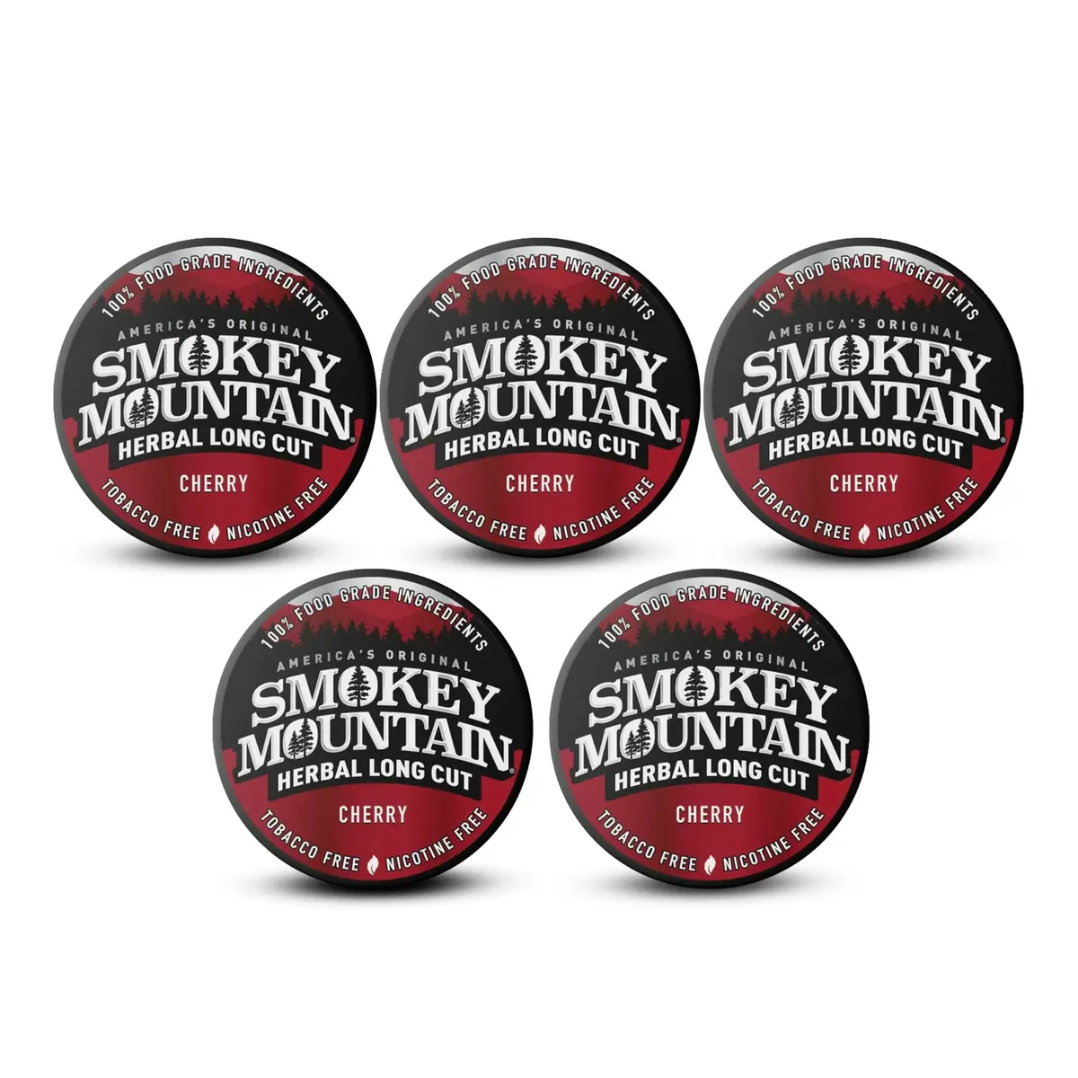 Smokey Mountain Herbal Long Cut Cherry, 5 Can Box | Tobacco-Free Nicotine-Free Herbal Chew - main product image