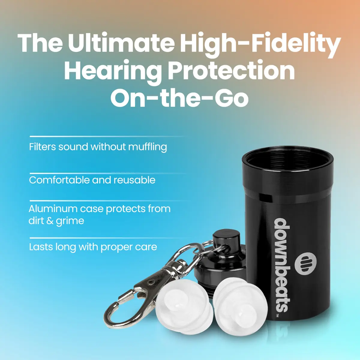 DownBeats Clear Earplug High Fidelity Ear Plugs for Concerts, Festivals & Noisy Events - 18dB Noise Reduction with Aluminum Case - view 3