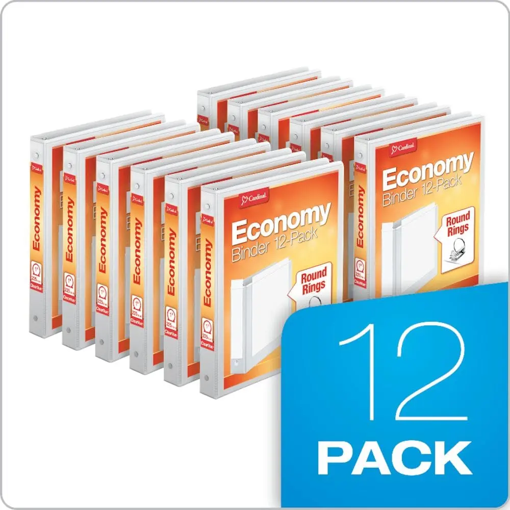 Cardinal 1 Inch 3 Ring Binders, White, 12 Pack, Round Ring Binder, Holds 225 Sheets | Customizable Covers - view 3