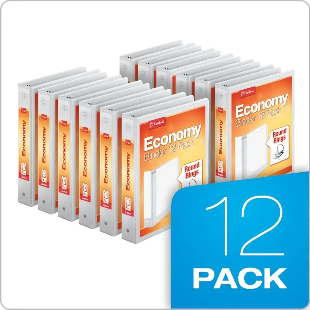 Cardinal Economy 3-Ring Binders, 1.5 Inch Round Rings, Holds 350 Sheets, White, Carton of 12 | ClearVue Presentation View - view 3