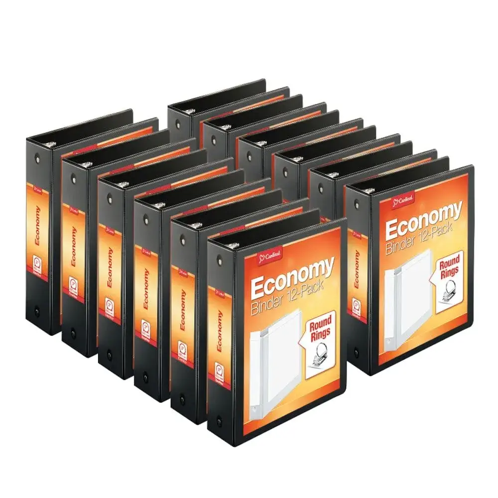 Cardinal Economy 3-Ring Binders, 3 Inch (7.62 cm) Round Rings, Holds 625 Sheets, ClearVue Presentation View, Non-Stick, Black, Carton of 12 - main product image