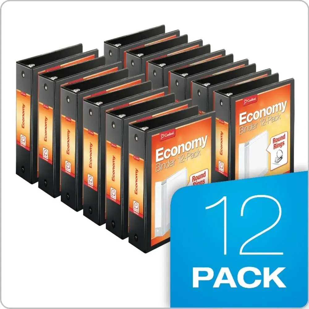 Cardinal Economy 3-Ring Binders, 3 Inch (7.62 cm) Round Rings, Holds 625 Sheets, ClearVue Presentation View, Non-Stick, Black, Carton of 12 - view 3