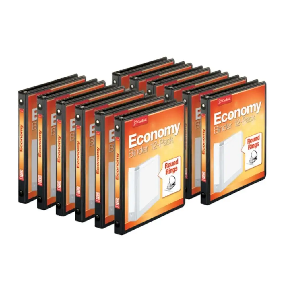 Cardinal Economy 3 Ring Binders, 1/2 inch Round Rings, Holds 125 Sheets, ClearVue Presentation View, Black, Carton of 12 | Durable Office & School Organization - main product image