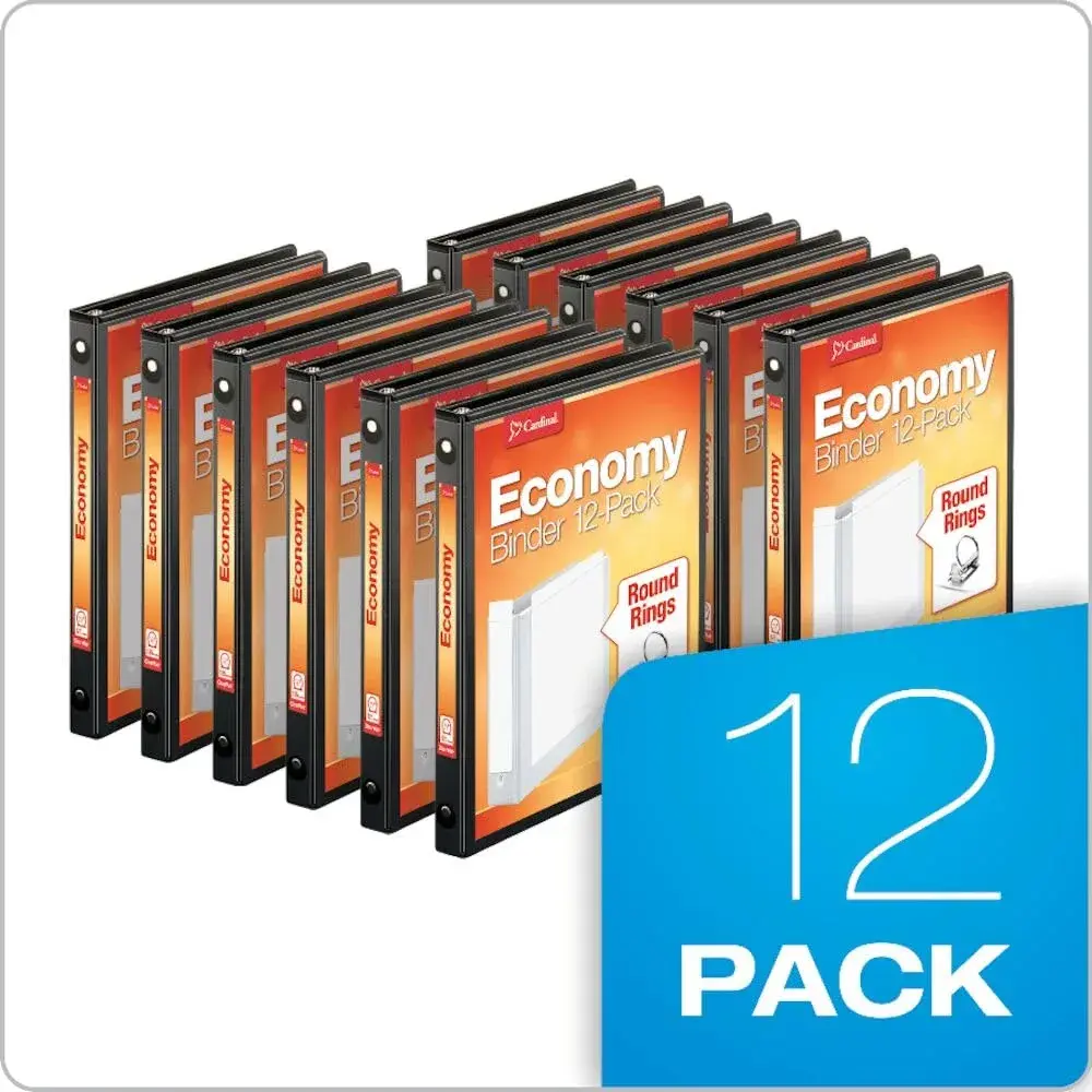 Cardinal Economy 3 Ring Binders, 1/2 inch Round Rings, Holds 125 Sheets, ClearVue Presentation View, Black, Carton of 12 | Durable Office & School Organization - view 3