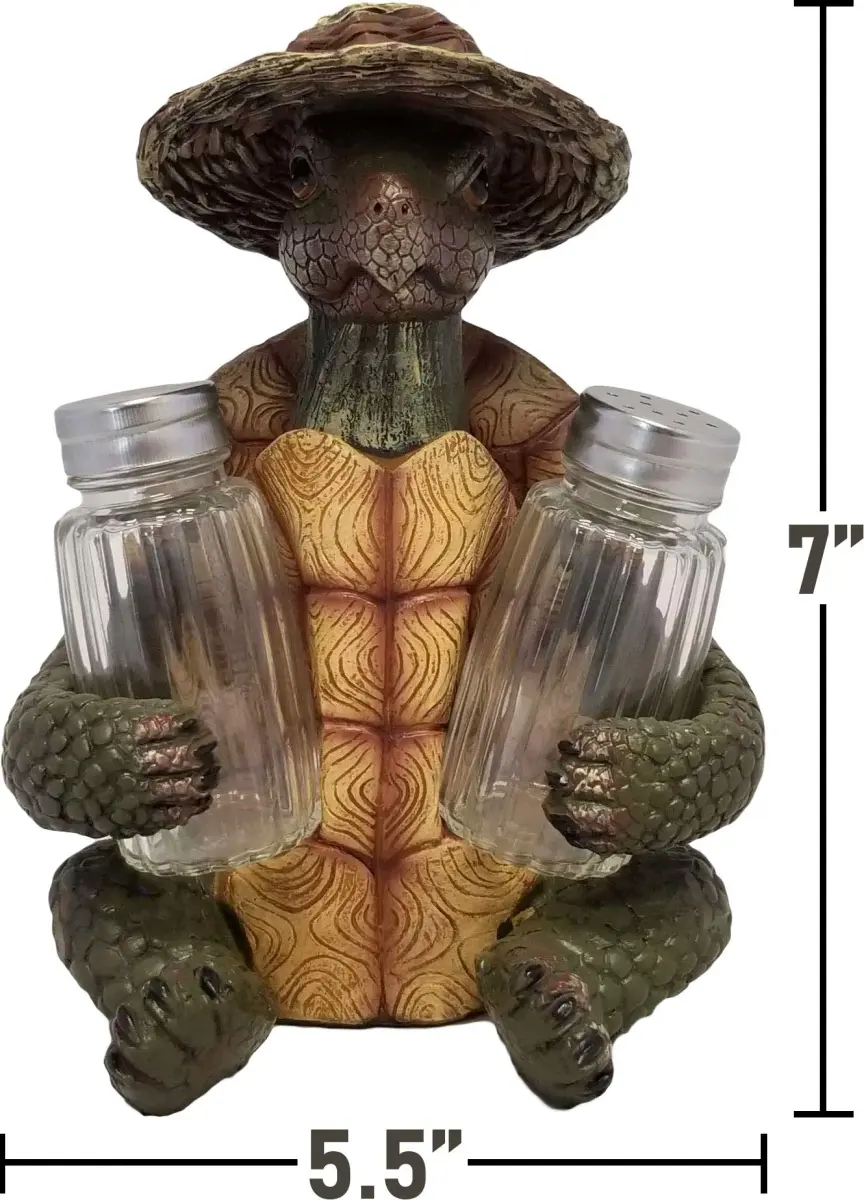DWK 7-inch Turtle Soup Collectible Figurine with Straw Hat Salt and Pepper Shaker Holder Set 1.2 lb (0.54 kg) | Whimsical Kitchen Decor - view 5