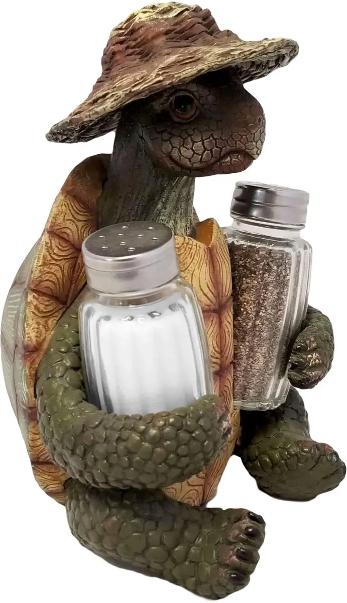 DWK 7-inch Turtle Soup Collectible Figurine with Straw Hat Salt and Pepper Shaker Holder Set 1.2 lb (0.54 kg) | Whimsical Kitchen Decor - view 2