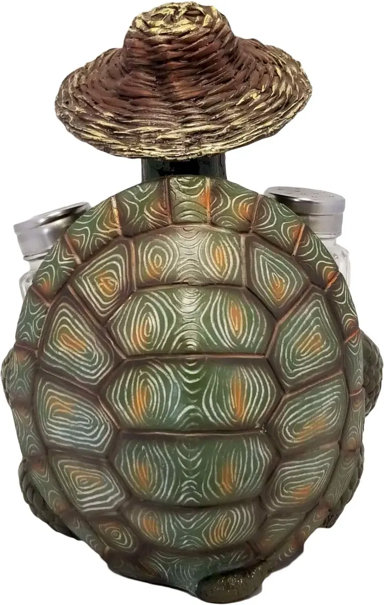 DWK 7-inch Turtle Soup Collectible Figurine with Straw Hat Salt and Pepper Shaker Holder Set 1.2 lb (0.54 kg) | Whimsical Kitchen Decor - view 4