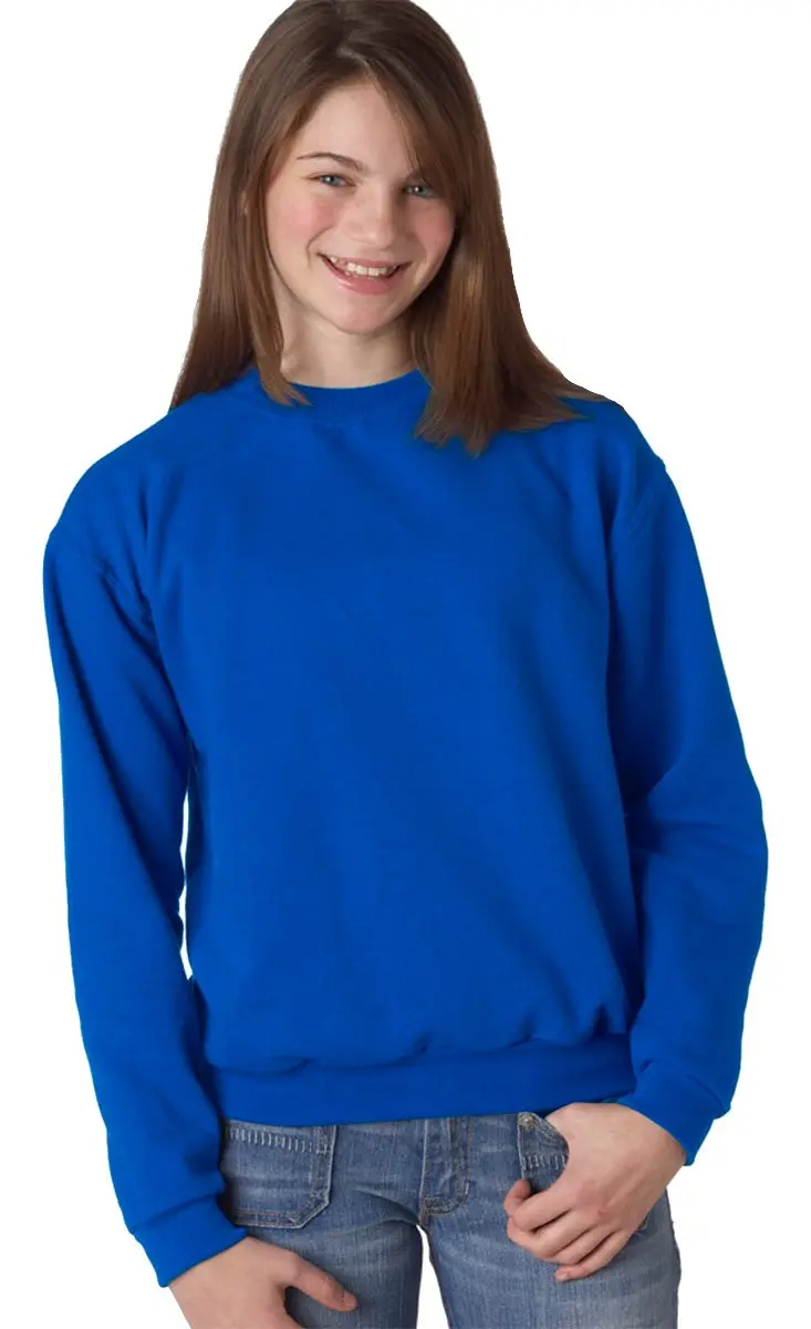 Jerzees Youth NuBlend Fleece Crew Neck Sweatshirt - Royal Blue, Large (200 gsm / 8 oz) | Smooth Print Surface - main product image