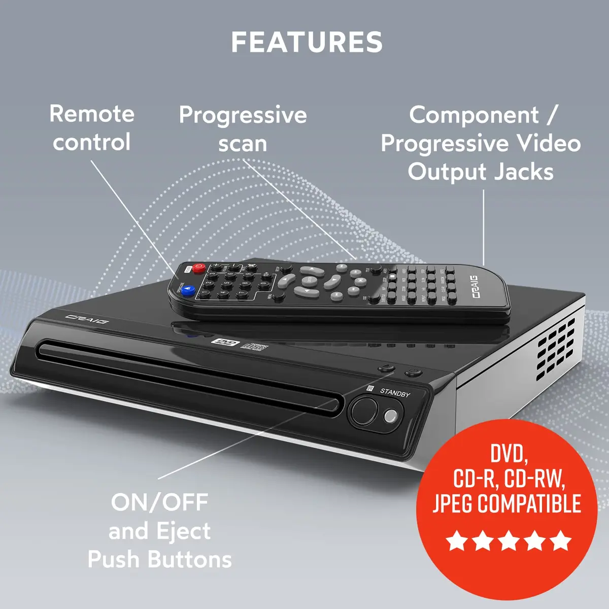 Craig CVD512a Compact DVD/CD Player with Remote | Progressive Scan, Multi-Format Playback - view 2
