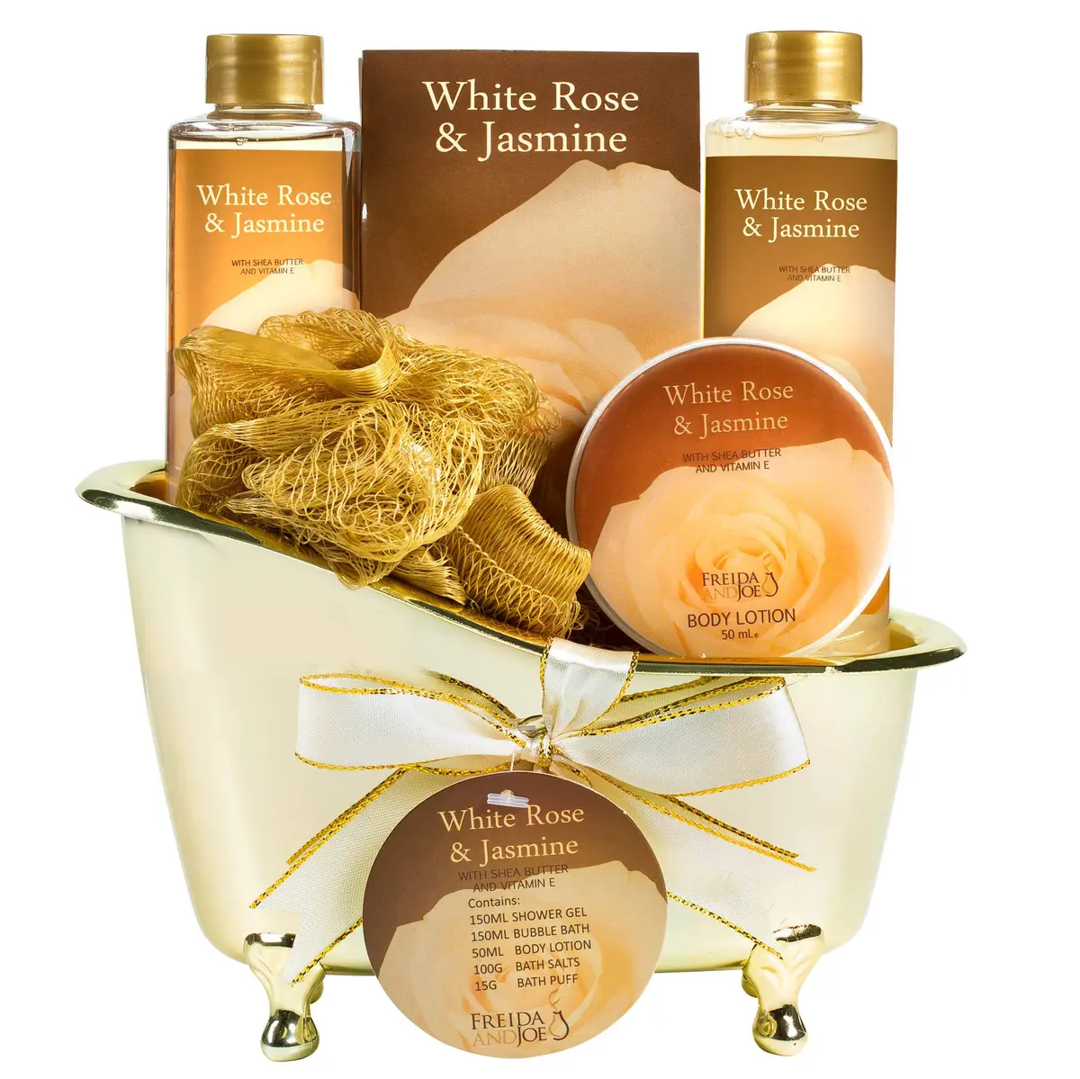 Freida and Joe White Rose Jasmine Spa Set 5 Piece | Luxurious Bath & Body Gift for Women - main product image