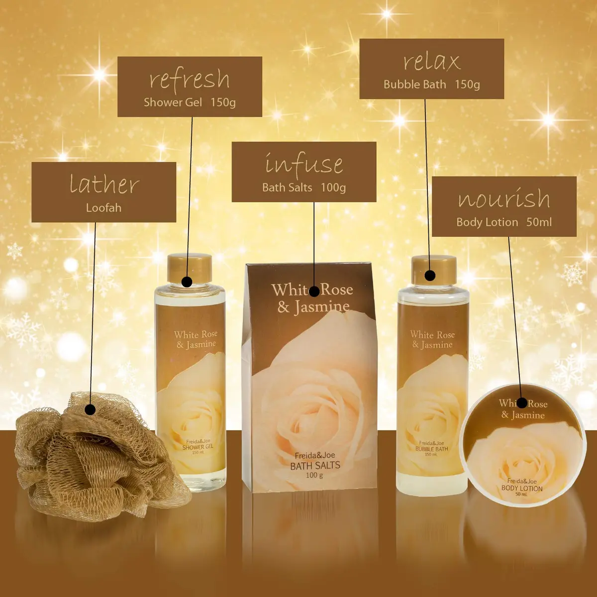 Freida and Joe White Rose Jasmine Spa Set 5 Piece | Luxurious Bath & Body Gift for Women - view 3