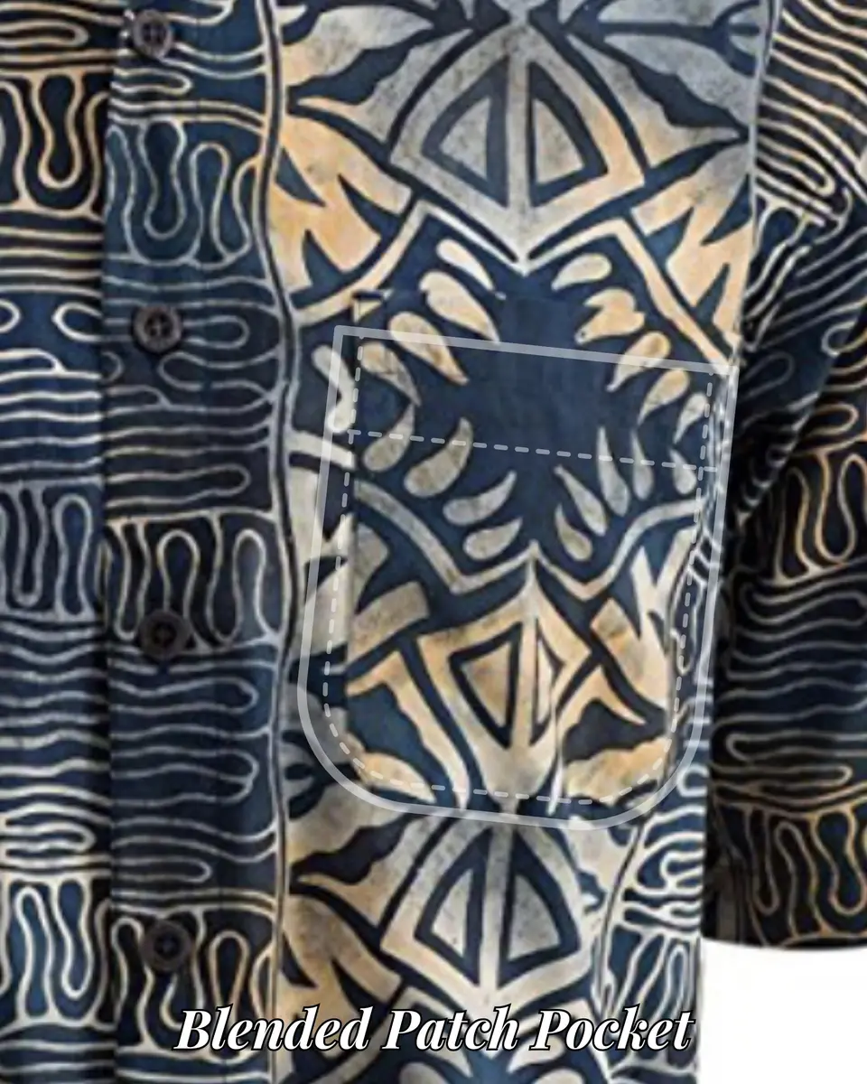 Johari West Geometric Evening Cotton Batik Shirt 2xL | Hand Printed, Naturally Pre-Shrunk - view 4