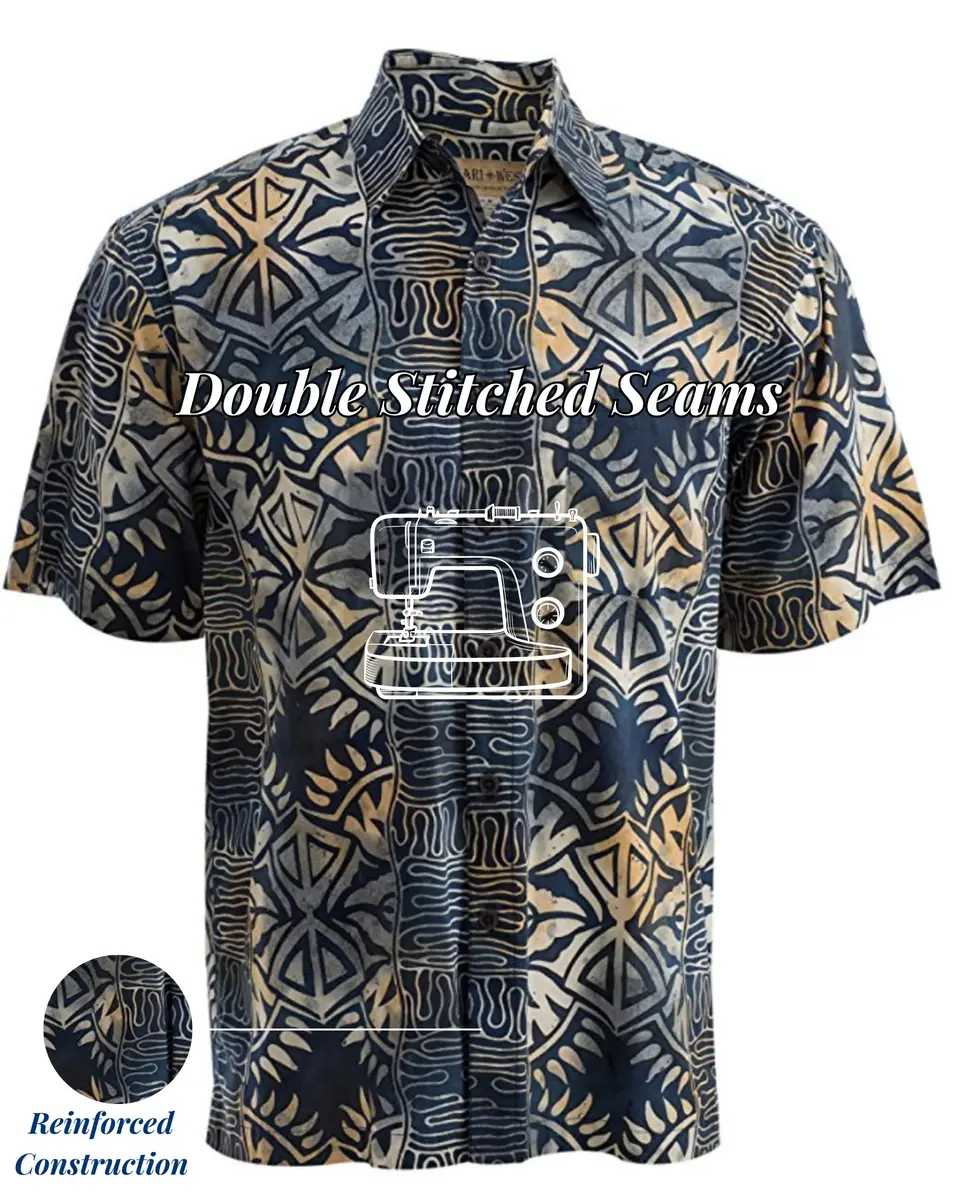 Johari West Geometric Evening Cotton Batik Shirt 2xL | Hand Printed, Naturally Pre-Shrunk - view 6